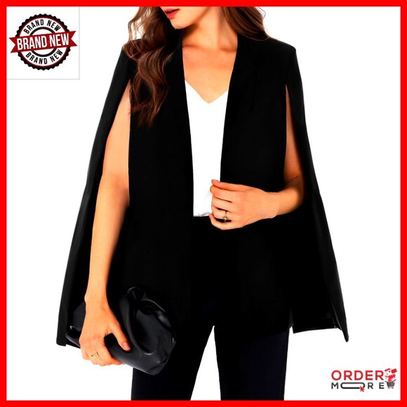 Cape Blazer Split Sleeve Open Front Jacket Polyester Spandex Work Casual